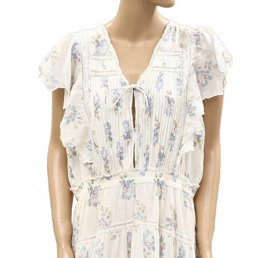 LoveShackFancy Valina Fulter Sleeve Maxi Dress Floral Printed White XL 287131 - Picture 4 of 7